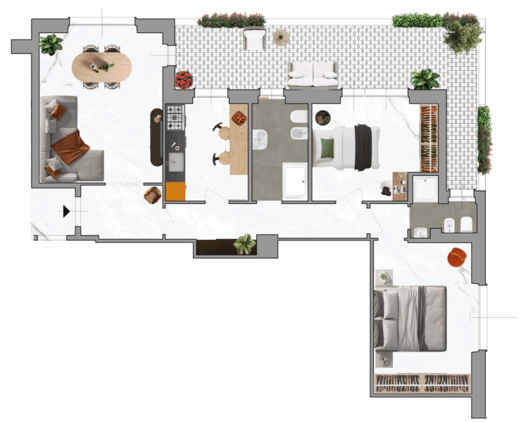 Planimetria trilocale con balcone via montoggio